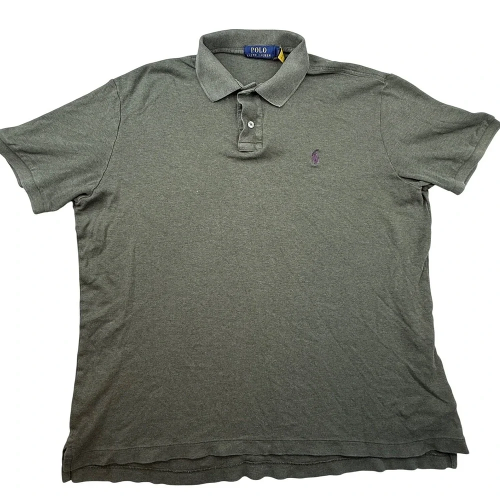 Polo Ralph Lauren Mens Large Green‎ Cotton Polo Shirt Purple Pony Preppy money